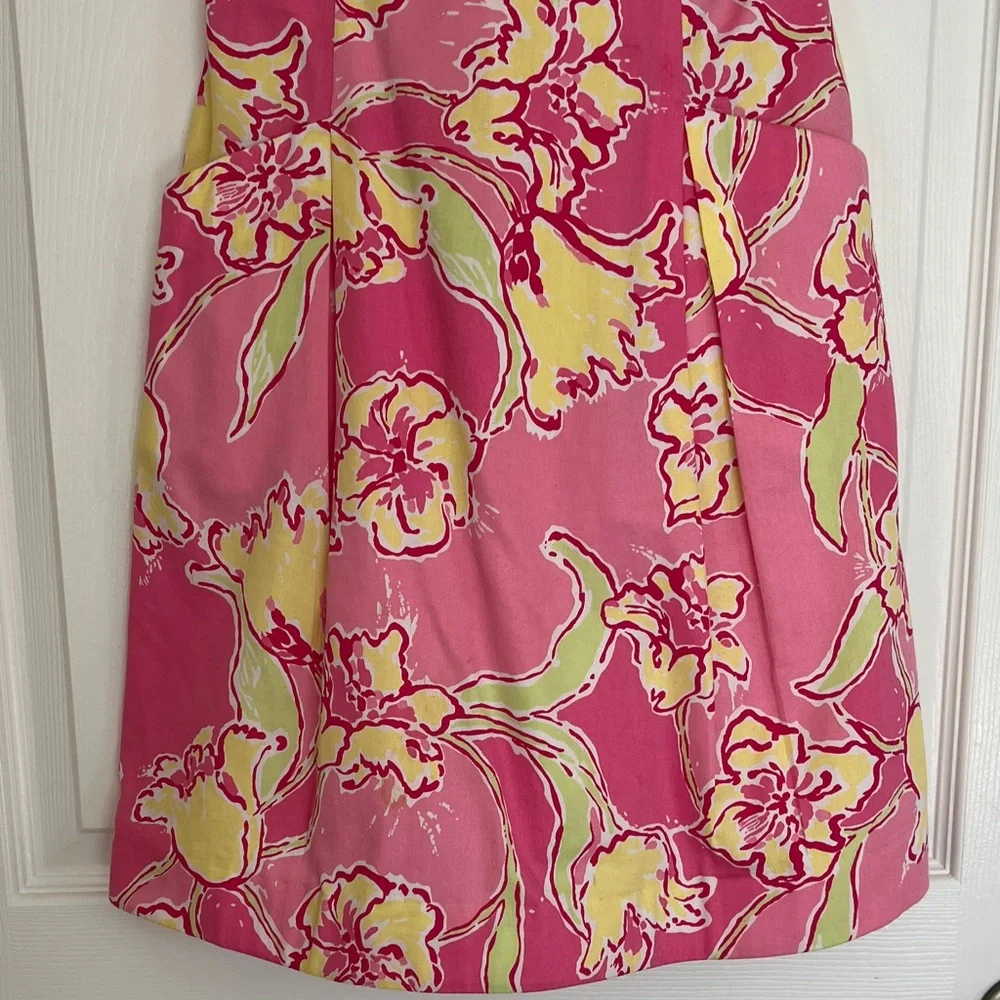 Lilly Pulitzer ClassicPink and Yellow Strapless Floral Dress With Slash Pockets - Picture 9 of 16